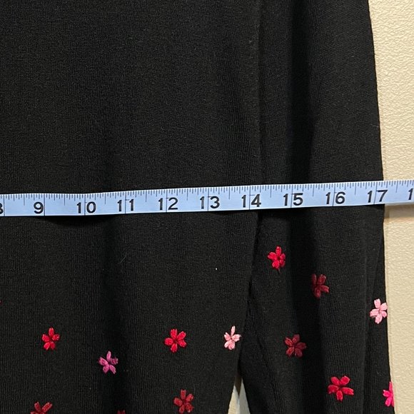 INC International Concepts Black Sweater w/ Embroidered Pink Flowers - Picture 4 of 6